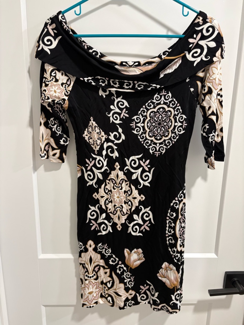 White House Black Market Black One-Shoulder Patterned Dress